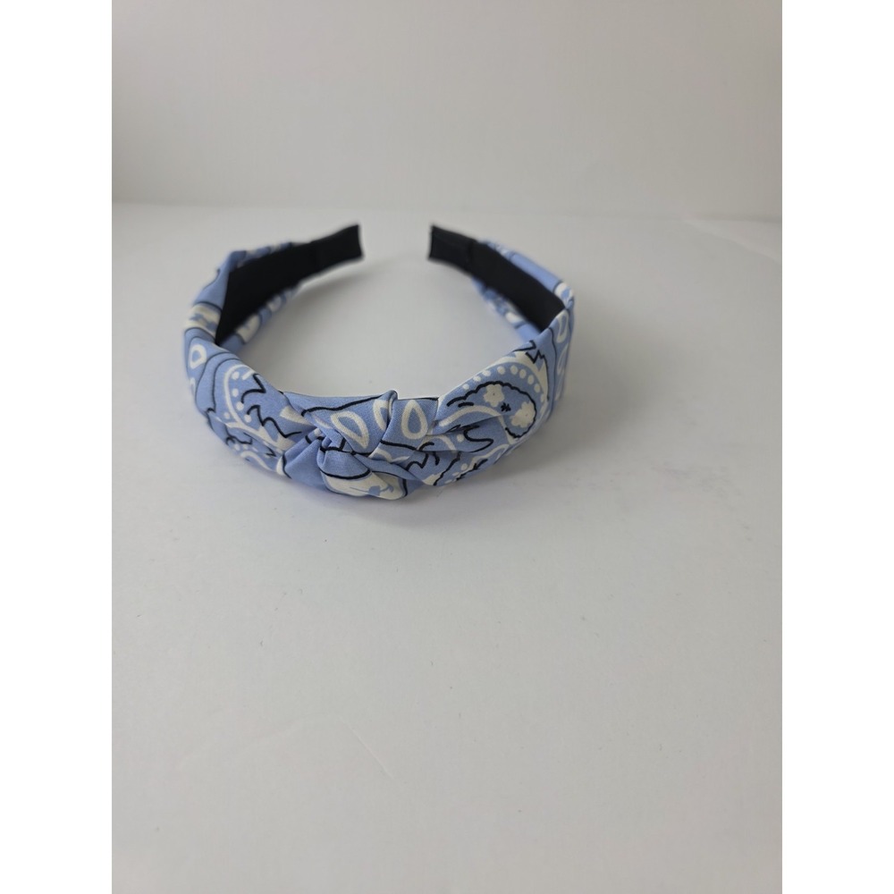 Blue White turban knot headband bandana paisley jersey fabric cover band teeth